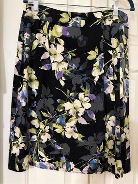 Floral A-Line J. Jill Skirt in Black with Green & Purple Accents